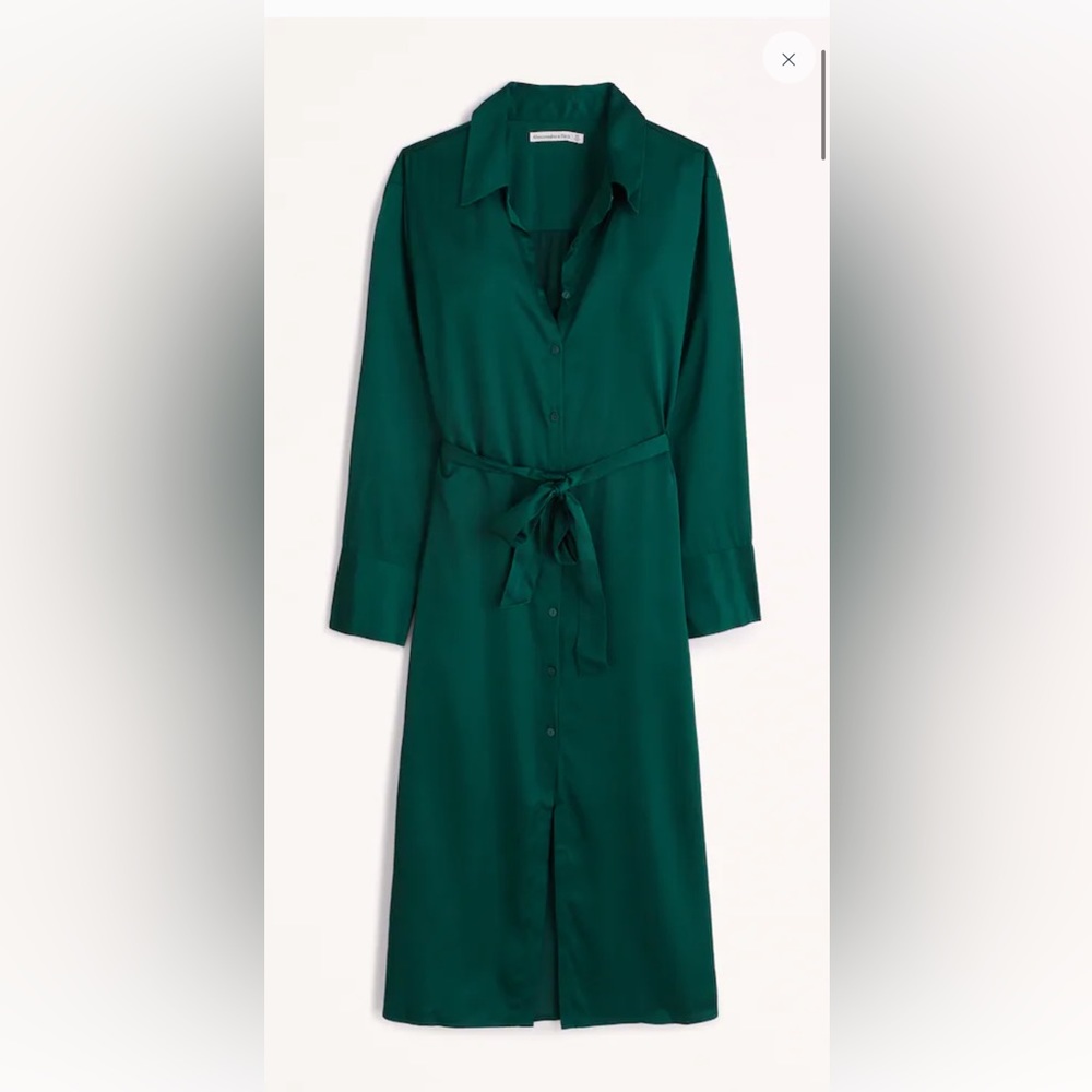 Abercrombie &Fitch Long-Sleeve Satin Midi Shirt Dress